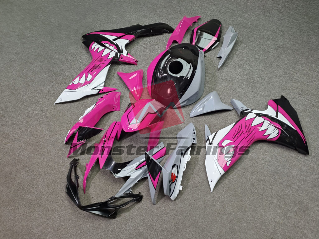 2011 - 2025 Suzuki GSXR 600 - 750 Gloss Nardo Gray & Pink Shark fairing set - ABS injection, custom painted by Monster Fairings