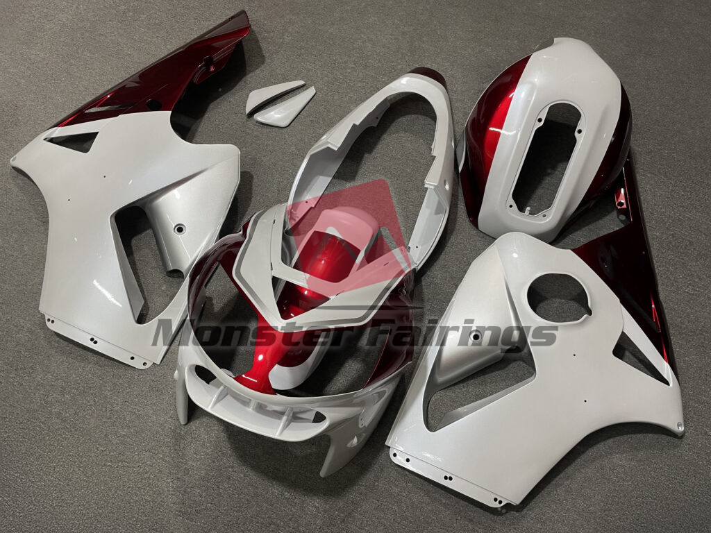 2002 - 2005 Kawasaki ZX12R Pearl White & Red fairing set - ABS injection, custom painted by Monster Fairings