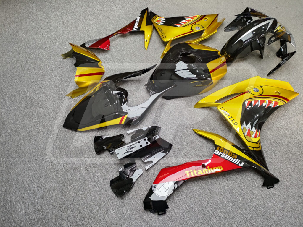 Gloss Gold & Black Red Shark ABS fairings for Yamaha R1 2007 - 2008 - premium OEM fit kit by Monster Fairings