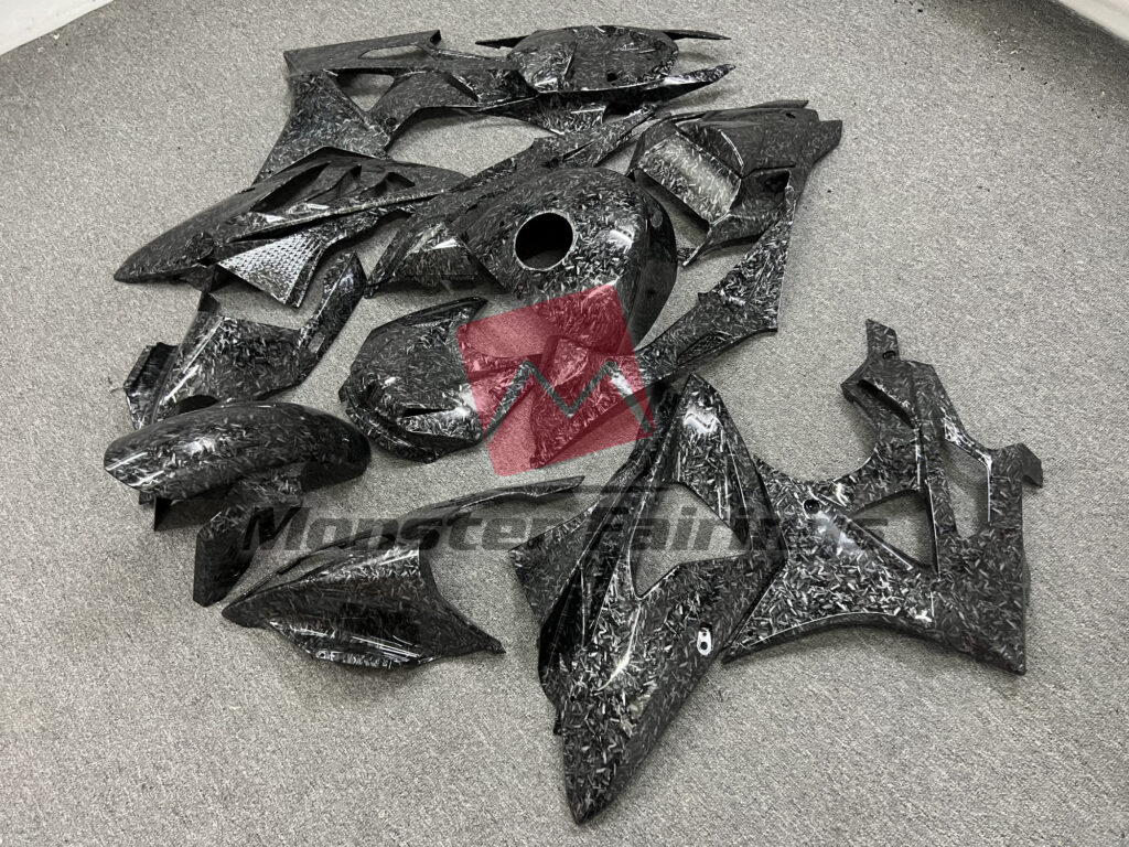 2009 - 2014 BMW S1000RR Gloss Forged Carbon Fiber Style fairing set - ABS injection, custom painted by Monster Fairings