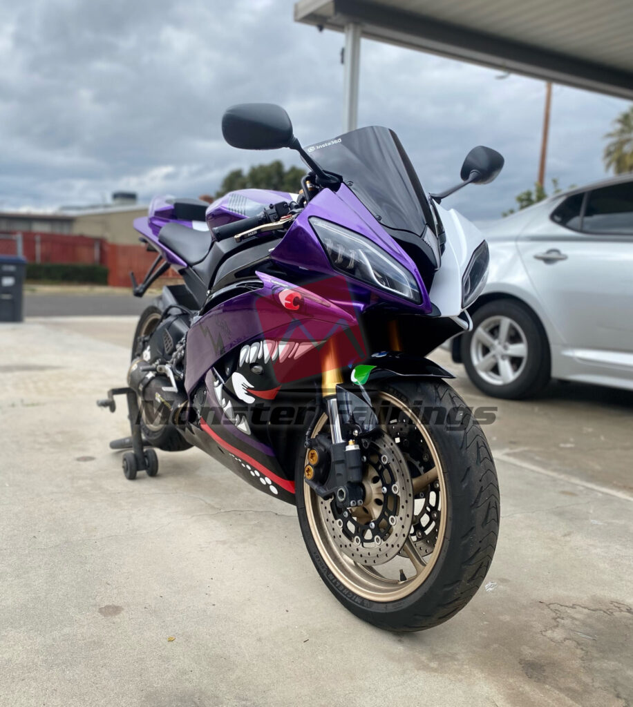 Yamaha R6 2008 - 2016 ABS fairings, Gloss White & Purple Shark Split - high - quality motorcycle kit by Monster Fairings