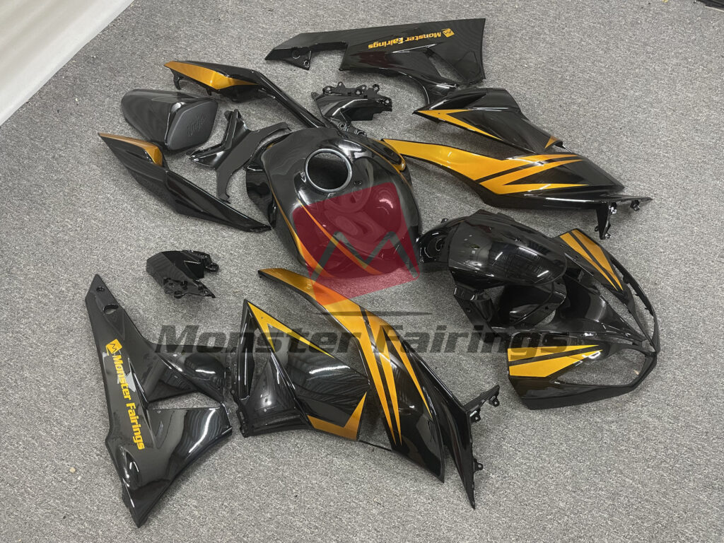 Gloss Black and Gold ABS fairings for Kawasaki ZX6R 2009 - 2012 - premium OEM fit kit by Monster Fairings