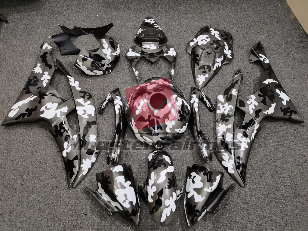 Yamaha R6 2008 - 2016 Gloss Gray Camo ABS fairings - custom motorcycle bodywork kit by Monster Fairings