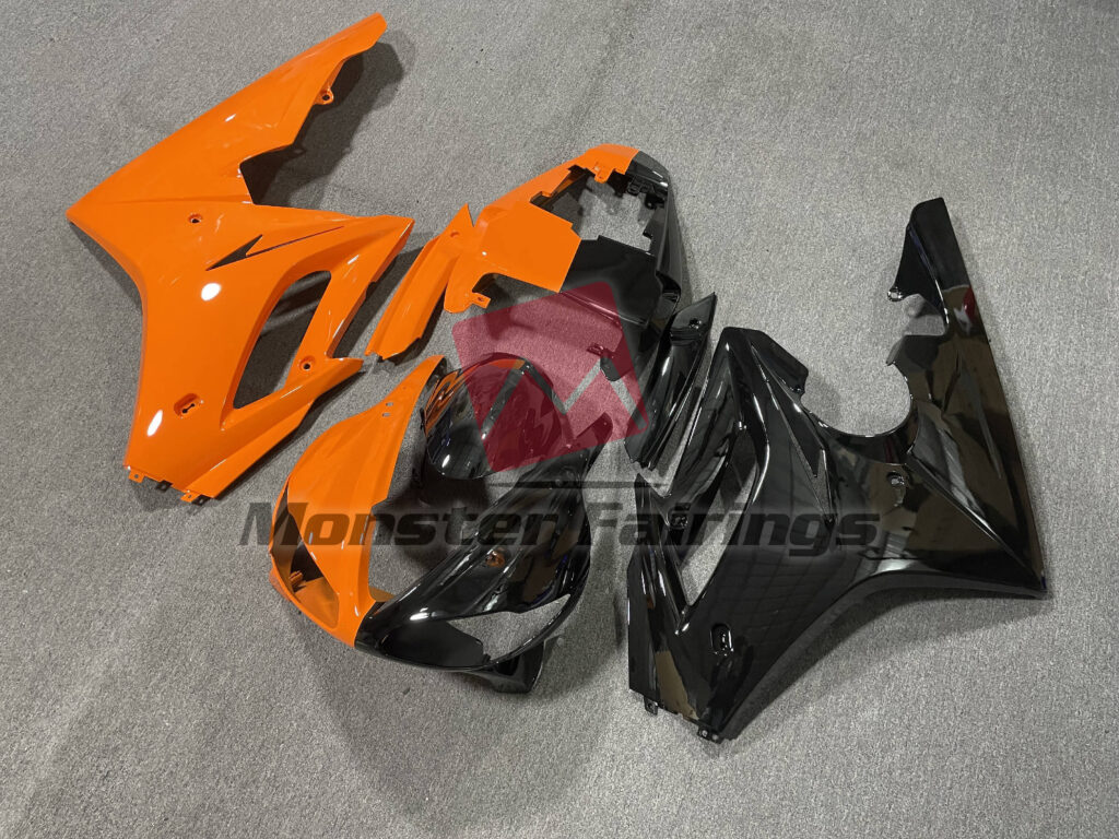 Triumph Daytona 675 custom ABS fairings 2009 - 2012 in Gloss Black Orange Split - durable replacement kit, Monster Fairings