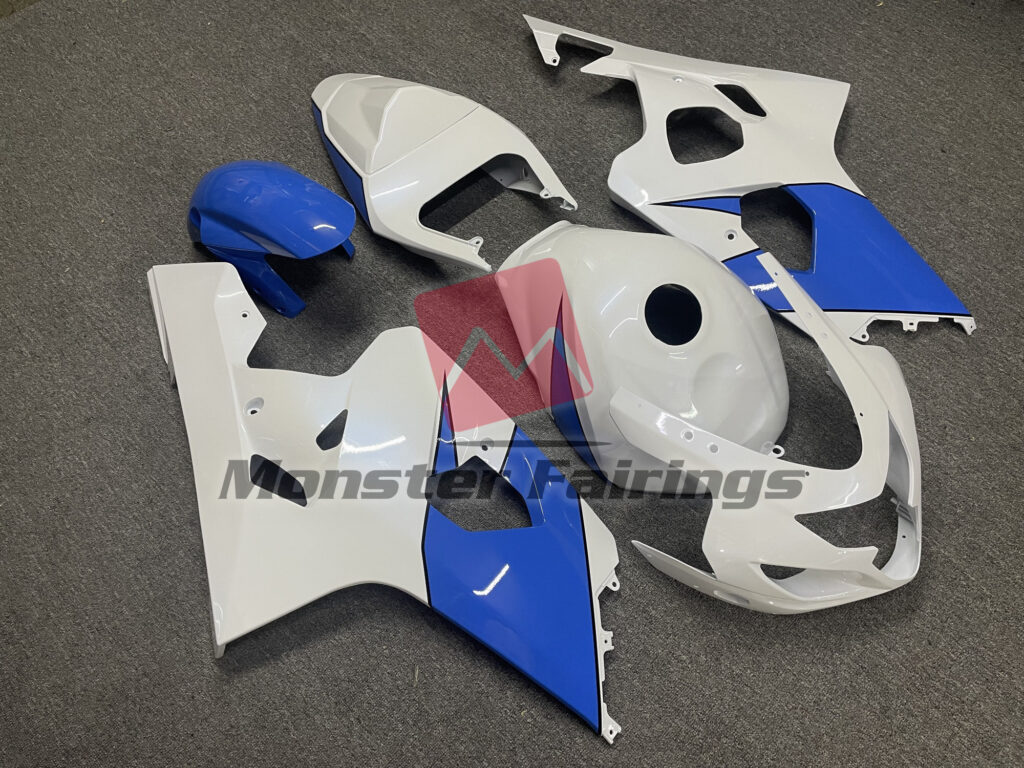 Gloss White Blue ABS fairings for Suzuki GSXR 600 - 750 2004 - 2005 - premium OEM fit kit by Monster Fairings