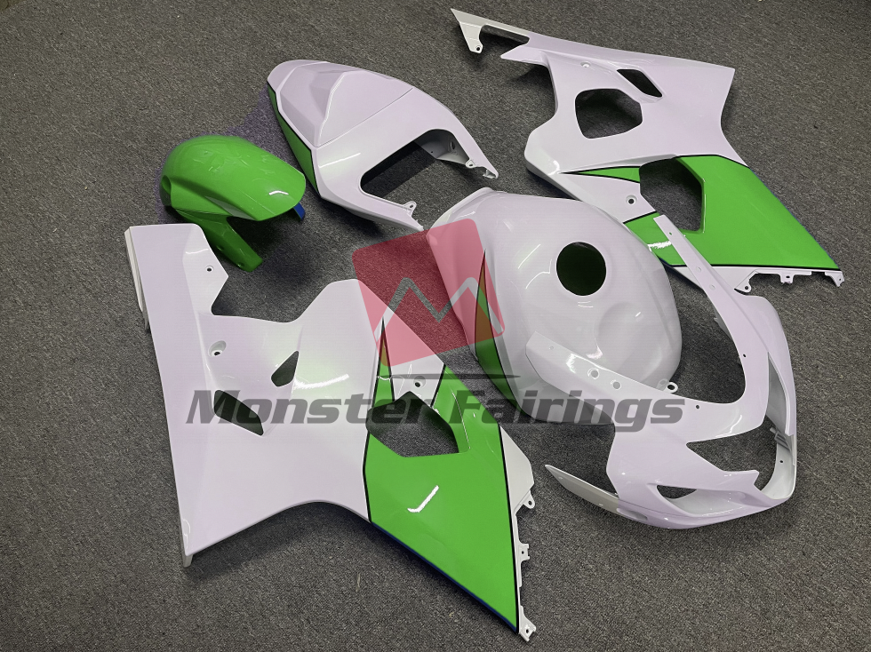 Gloss White Green ABS fairings for Suzuki GSXR 600 - 750 2004 - 2005 - premium OEM fit kit by Monster Fairings