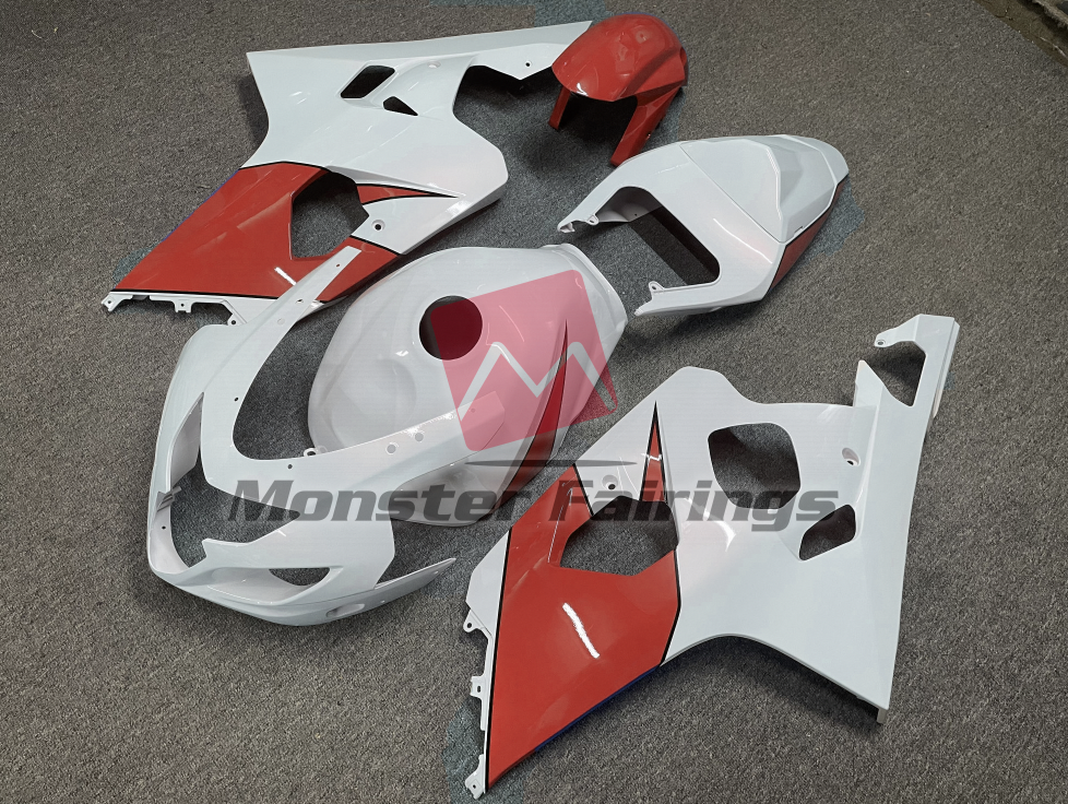 Suzuki GSXR 600 - 750 custom ABS fairings 2004 - 2005 in Gloss White Red - durable replacement kit, Monster Fairings