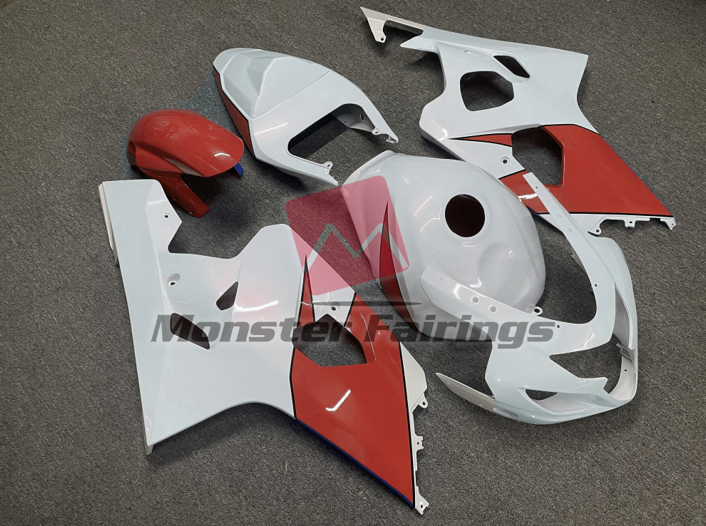 Gloss White Red ABS fairings for Suzuki GSXR 600 - 750 2004 - 2005 - premium OEM fit kit by Monster Fairings