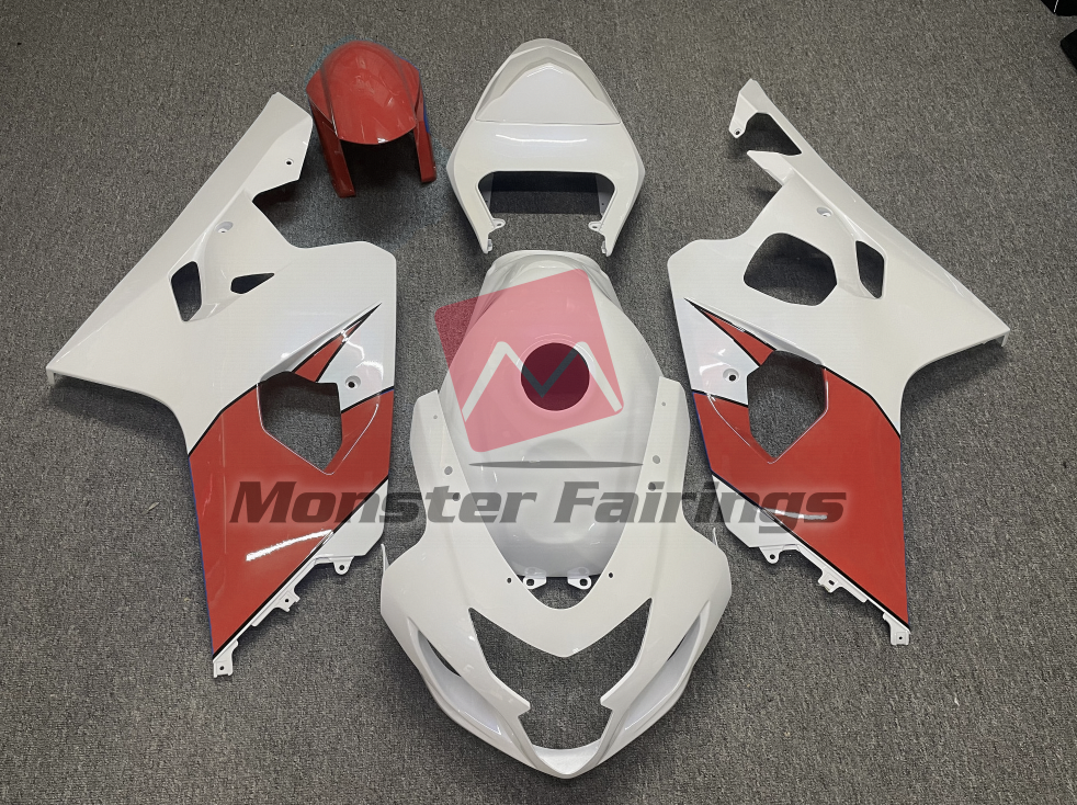 Suzuki GSXR 600 - 750 2004 - 2005 Gloss White Red ABS fairings - custom motorcycle bodywork kit by Monster Fairings