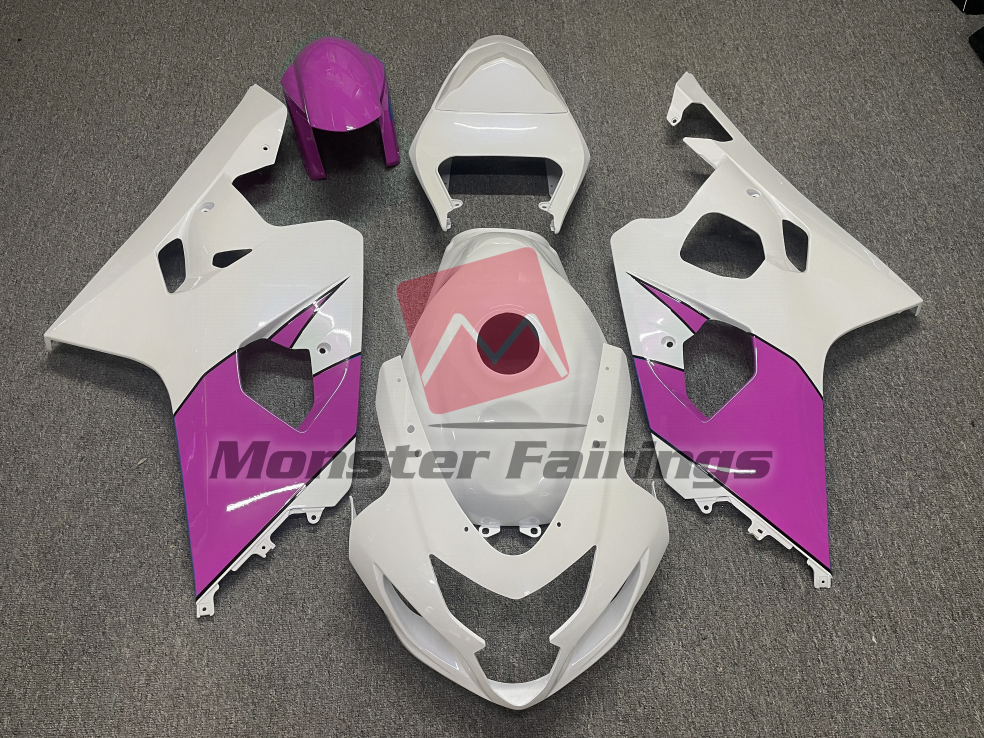Suzuki GSXR 600 - 750 2004 - 2005 Gloss White Purple ABS fairings - custom motorcycle bodywork kit by Monster Fairings