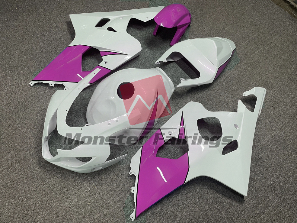 Gloss White Purple ABS fairings for Suzuki GSXR 600 - 750 2004 - 2005 - premium OEM fit kit by Monster Fairings