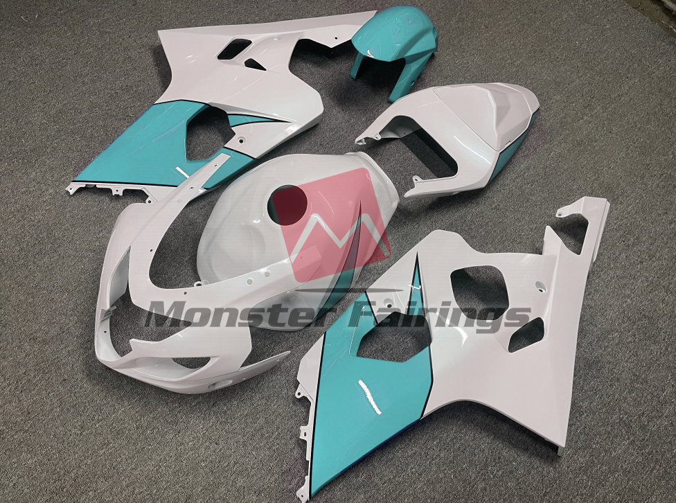 Suzuki GSXR 600 - 750 custom ABS fairings 2004 - 2005 in Gloss White Light Blue - durable replacement kit, Monster Fairings