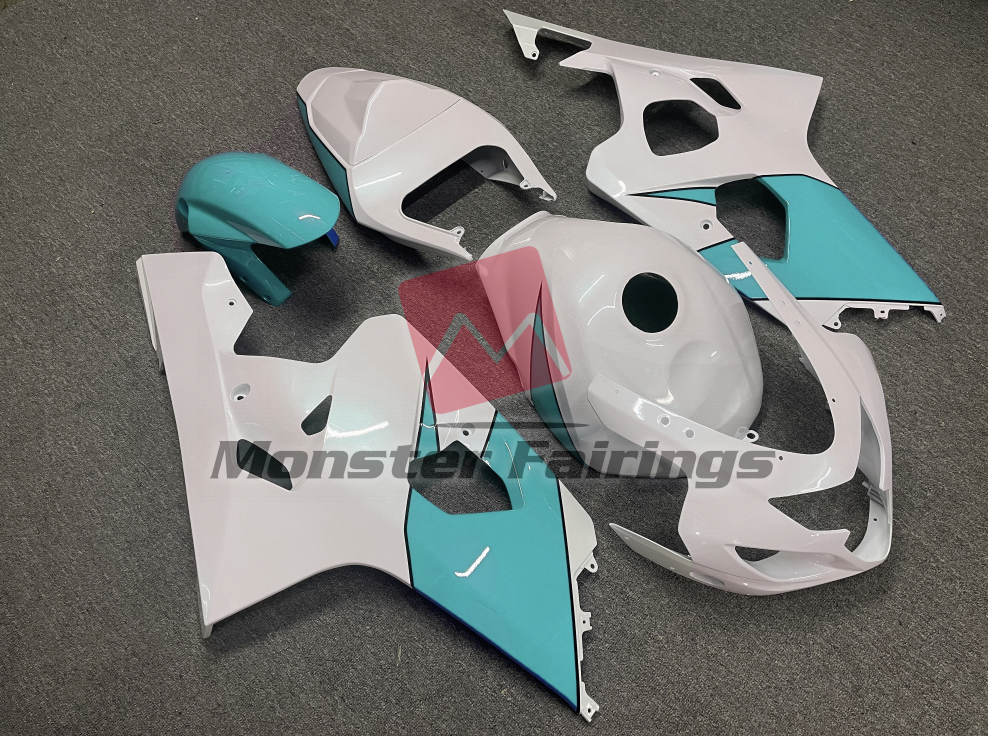 Gloss White Light Blue ABS fairings for Suzuki GSXR 600 - 750 2004 - 2005 - premium OEM fit kit by Monster Fairings