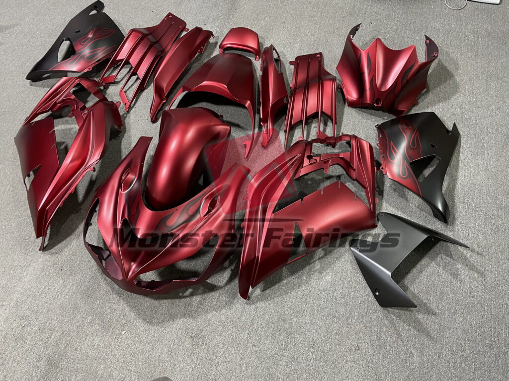 Kawasaki ZX14R custom ABS fairings 2012 - 2024 in Matte Fire Red Gloss - durable replacement kit, Monster Fairings