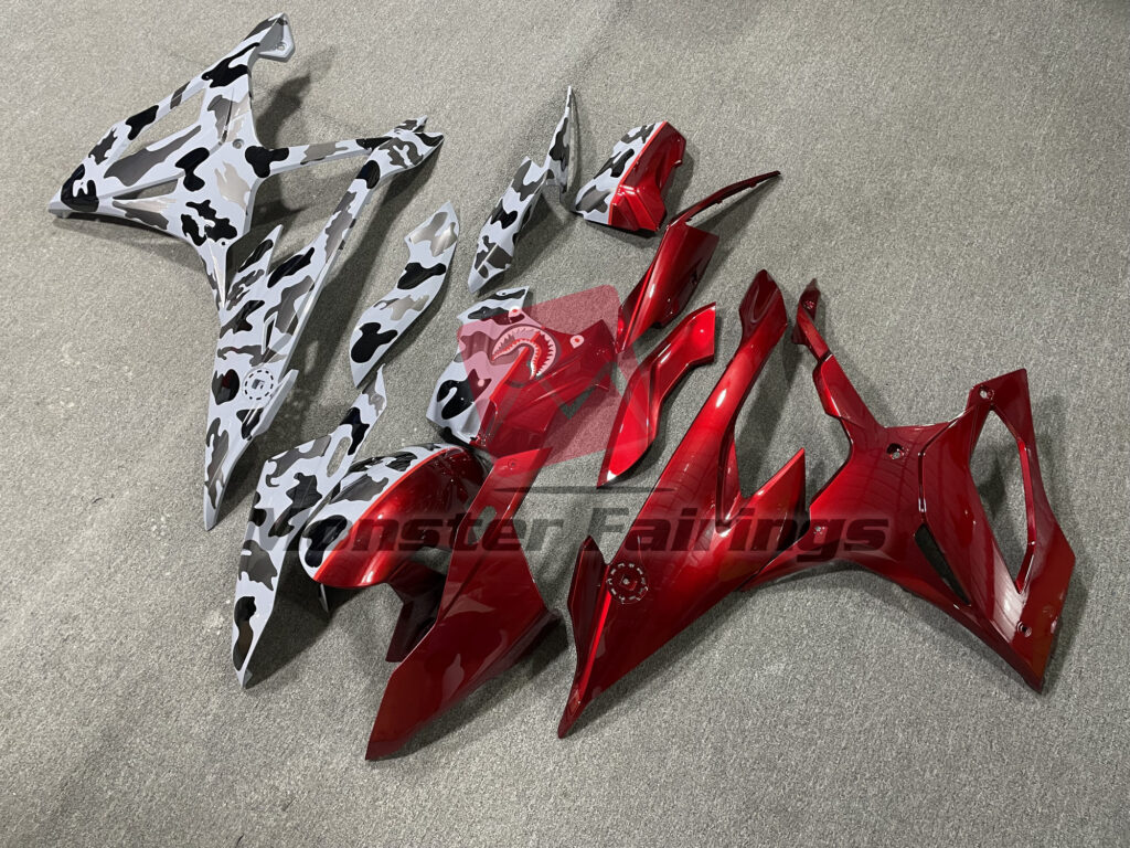 BMW S1000RR custom ABS fairings 2019 - 2022 in Gloss Camo & Red - durable replacement kit, Monster Fairings