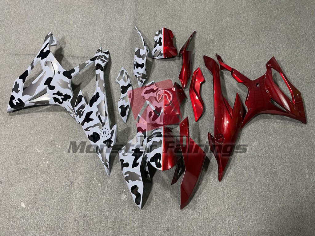 BMW S1000RR 2019 - 2022 Gloss Camo & Red ABS fairings - custom motorcycle bodywork kit by Monster Fairings