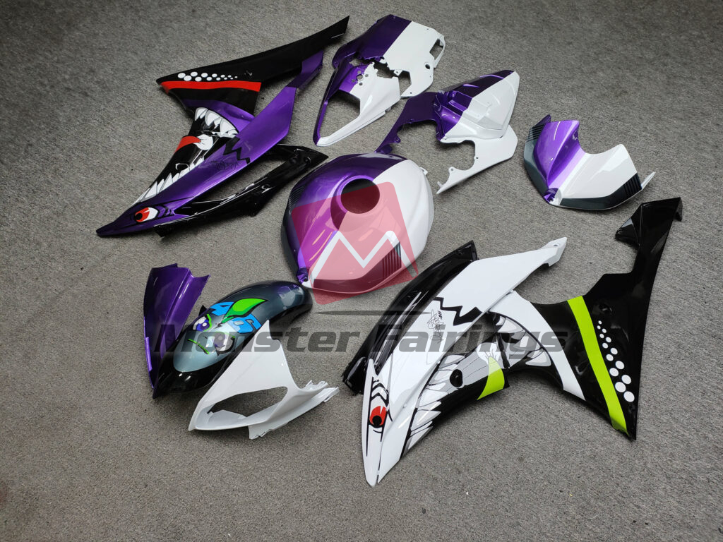Gloss White & Purple Shark Split ABS fairings for Yamaha R6 2008 - 2016 - premium OEM fit kit by Monster Fairings