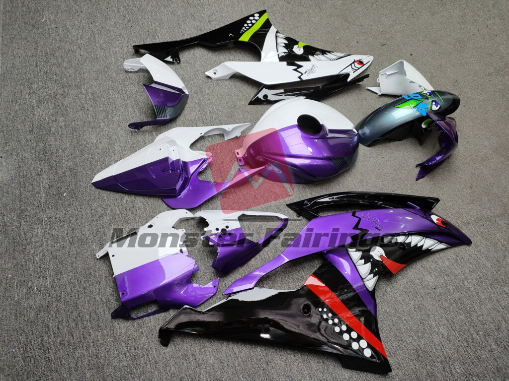 2008 - 2016 Yamaha R6 Gloss White & Purple Shark Split fairing set - ABS injection, custom painted by Monster Fairings