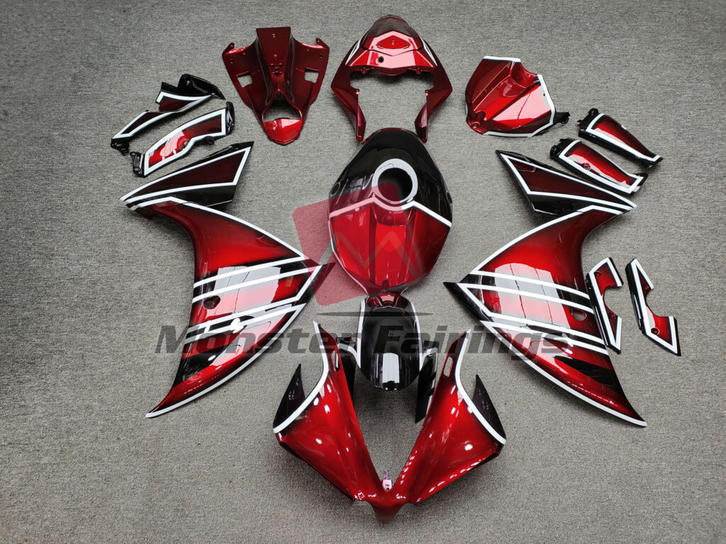 Yamaha R1 2012 - 2014 Gloss Candy Red White & Black ABS fairings - custom motorcycle bodywork kit by Monster Fairings