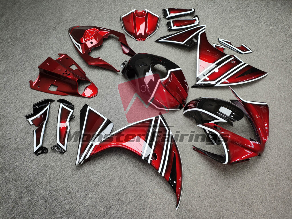 Yamaha R1 custom ABS fairings 2012 - 2014 in Gloss Candy Red White & Black - durable replacement kit, Monster Fairings
