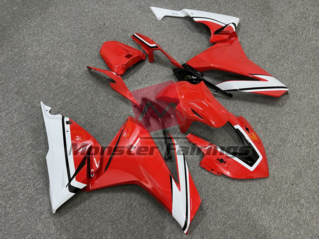 2019 - 2021 Honda CBR500R Gloss Red & White Black fairing set - ABS injection, custom painted by Monster Fairings