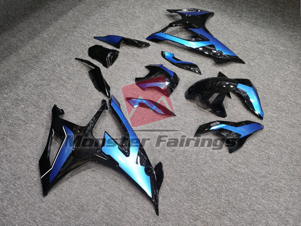 BMW S1000RR custom ABS fairings 2019 - 2022 in Gloss Black & Blue - durable replacement kit, Monster Fairings