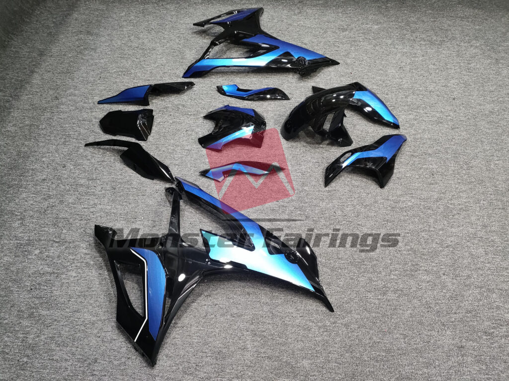 2019 - 2022 BMW S1000RR Gloss Black & Blue fairing set - ABS injection, custom painted by Monster Fairings