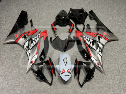 Yamaha R6 2006-2007 Gloss Silver & Black with Red Shark ABS Fairings | Monster Fairings