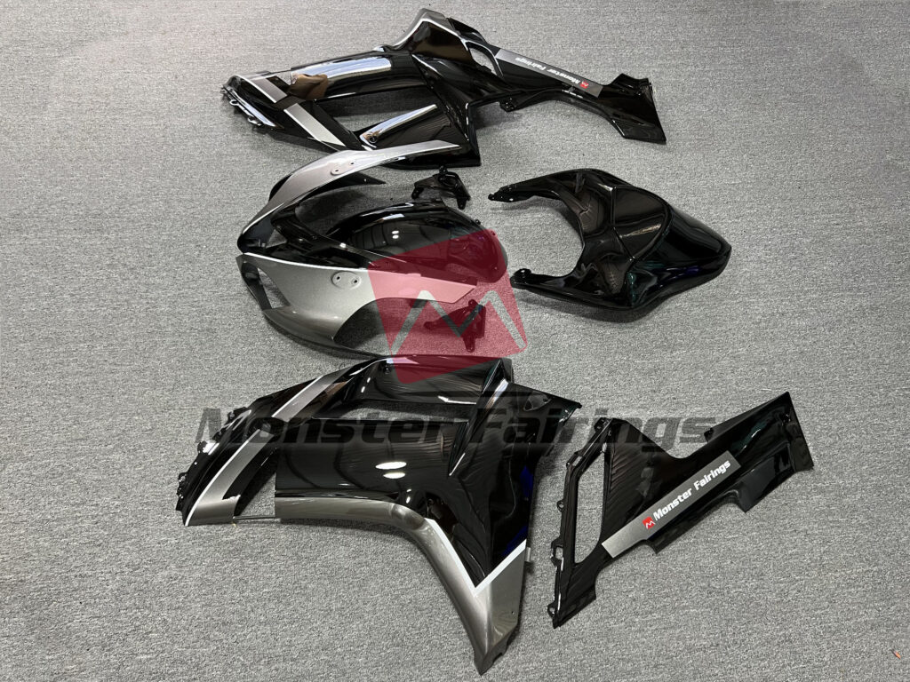 Kawasaki ZX6R custom ABS fairings 2007 - 2008 in Gloss Black Gray - durable replacement kit, Monster Fairings