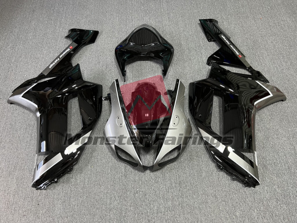 Kawasaki ZX6R 2007 - 2008 Gloss Black Gray ABS fairings - custom motorcycle bodywork kit by Monster Fairings