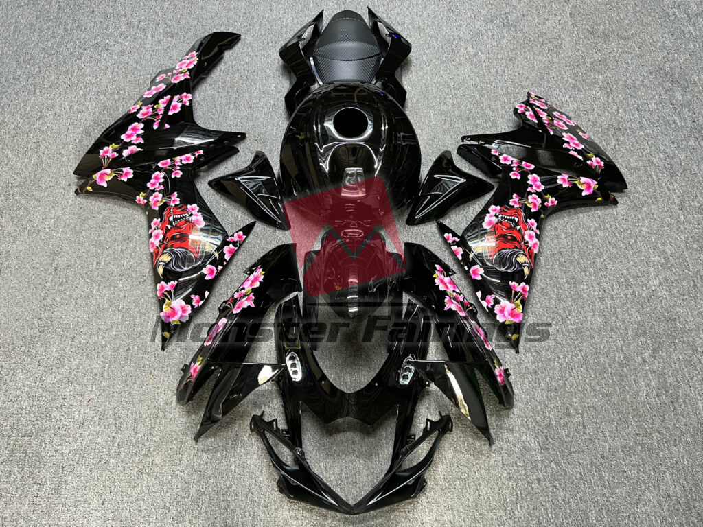 Suzuki GSXR 600 - 750 2011 - 2025 Gloss Black Oni Mask ABS fairings - custom motorcycle bodywork kit by Monster Fairings