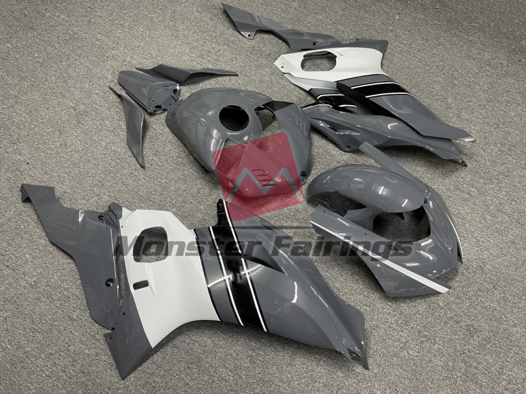 Nardo Grey White ABS fairings for Yamaha R6 2017 - 2022 - premium OEM fit kit by Monster Fairings