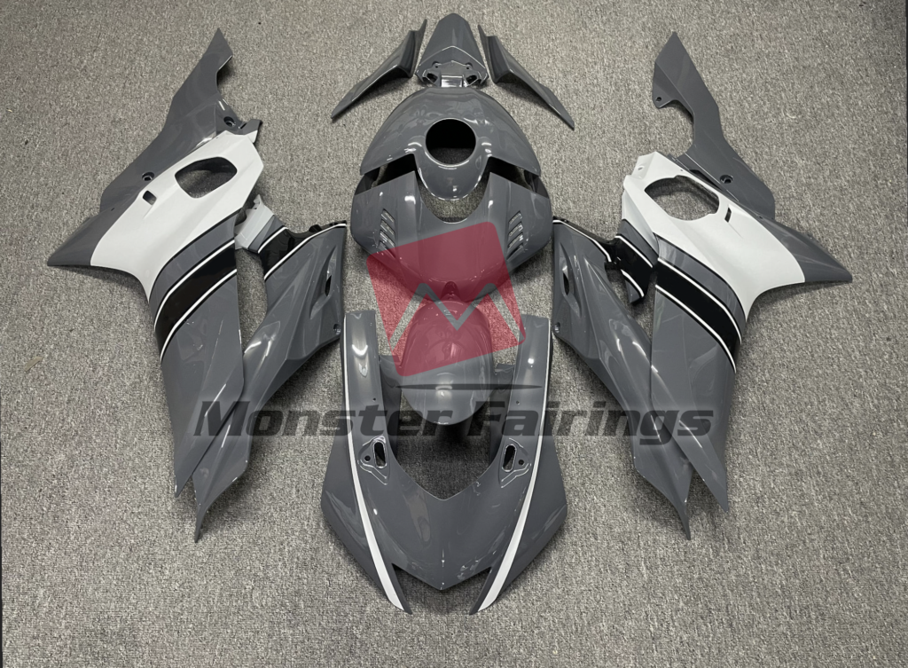 Yamaha R6 custom ABS fairings 2017 - 2022 in Nardo Grey White - durable replacement kit, Monster Fairings
