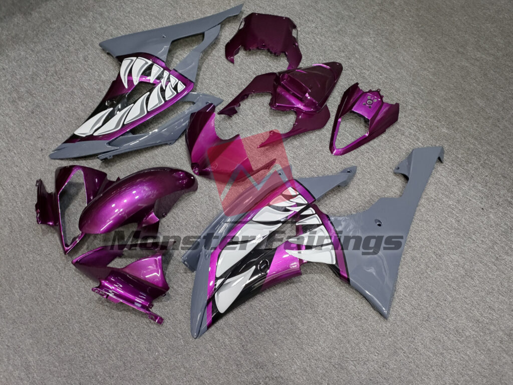 Yamaha R6 custom ABS fairings 2008 - 2016 in Gloss Deep Purple & Nardo Shark - durable replacement kit, Monster Fairings