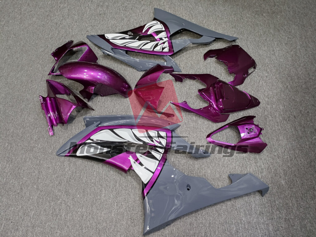 2008 - 2016 Yamaha R6 Gloss Deep Purple & Nardo Shark fairing set - ABS injection, custom painted by Monster Fairings