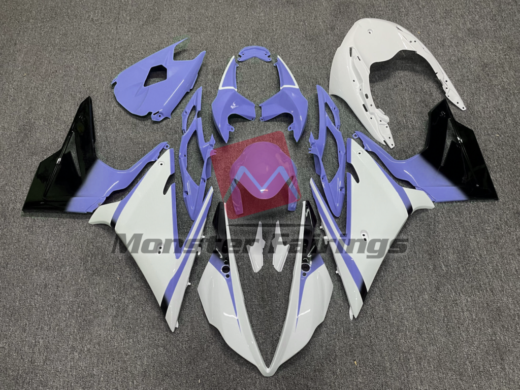 Triumph Daytona 675 2013 - 2017 Gloss White Pale Blue ABS fairings - custom motorcycle bodywork kit by Monster Fairings