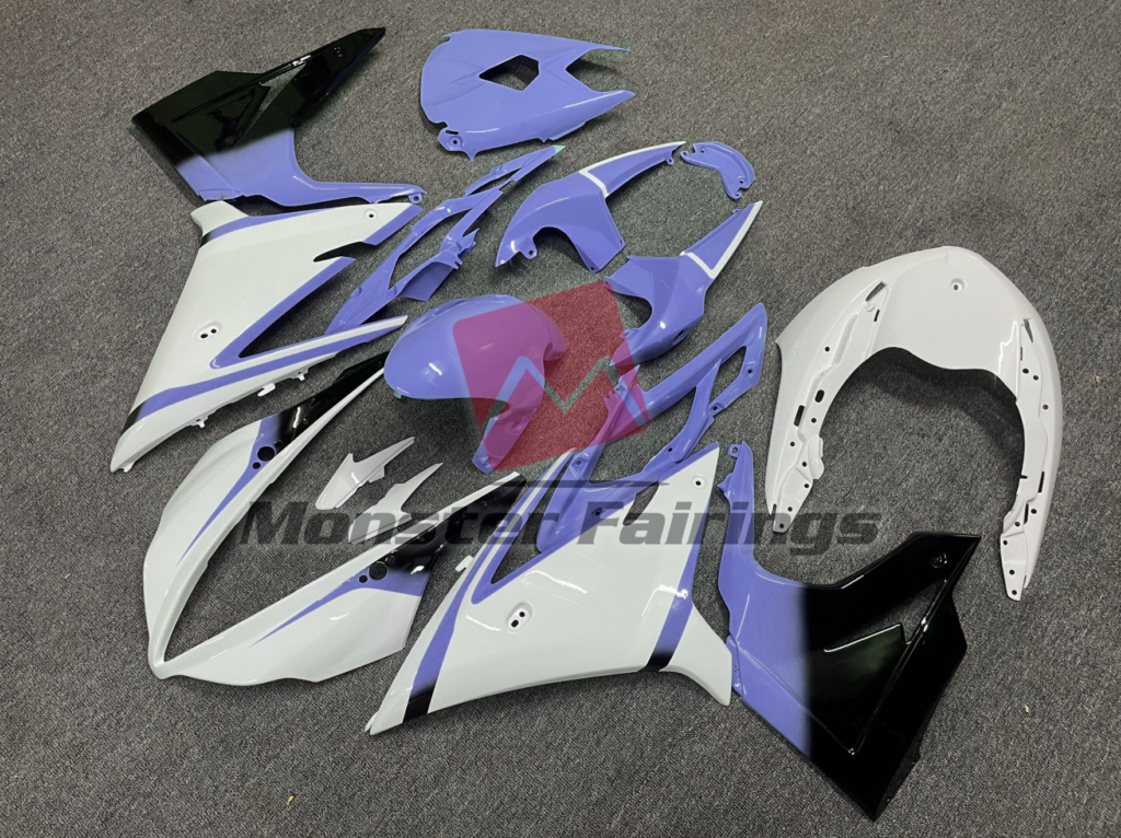 Triumph Daytona 675 custom ABS fairings 2013 - 2017 in Gloss White Pale Blue - durable replacement kit, Monster Fairings