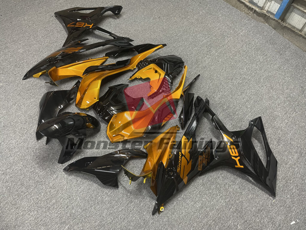 BMW S1000RR custom ABS fairings 2019 - 2022 in Gloss Black Gold - durable replacement kit, Monster Fairings