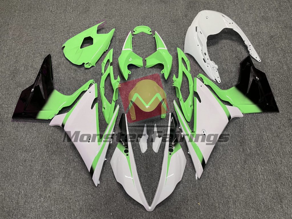 Triumph Daytona 675 2013 - 2017 Gloss White Pale Green ABS fairings - custom motorcycle bodywork kit by Monster Fairings