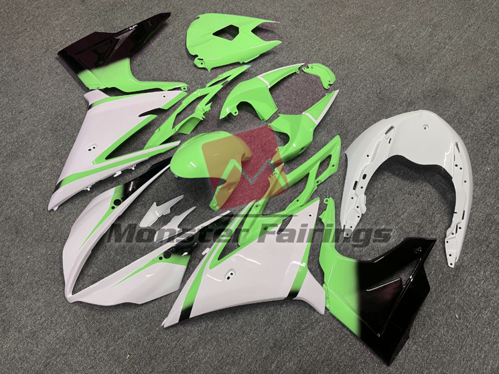 Triumph Daytona 675 custom ABS fairings 2013 - 2017 in Gloss White Pale Green - durable replacement kit, Monster Fairings
