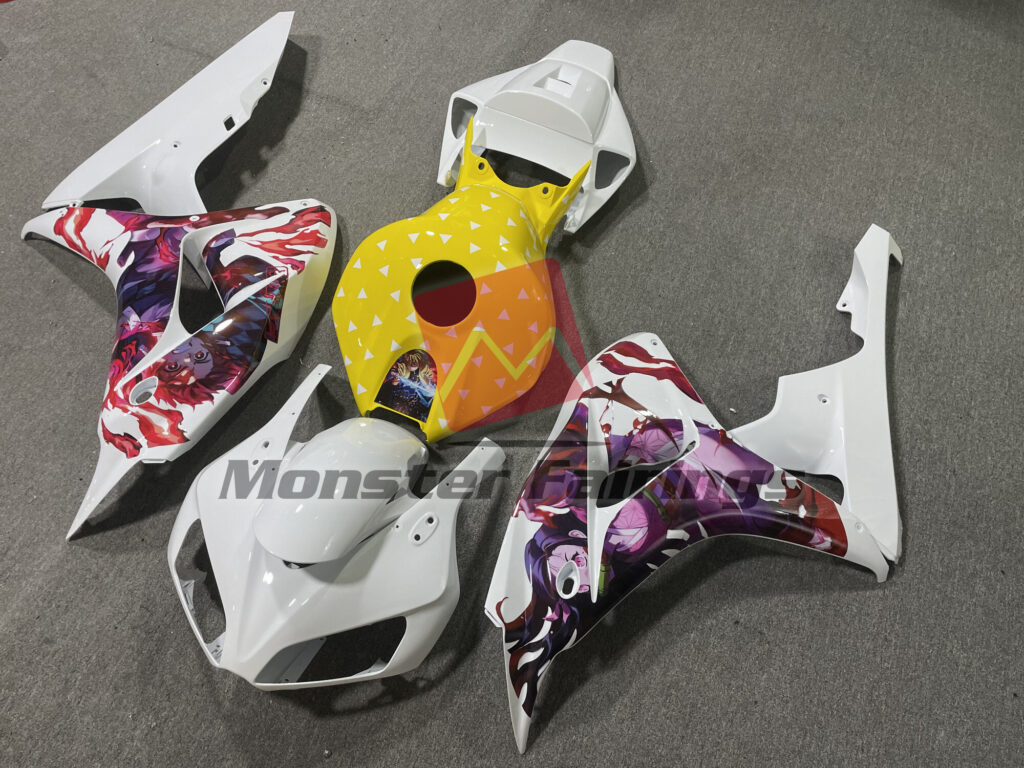 Honda CBR1000RR custom ABS fairings 2006 - 2007 in Gloss White Demon Slayer - durable replacement kit, Monster Fairings