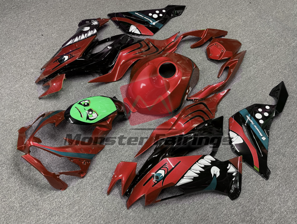 Kawasaki ZX6R custom ABS fairings 2019 - 2023 in Red Rossi Shark - durable replacement kit, Monster Fairings