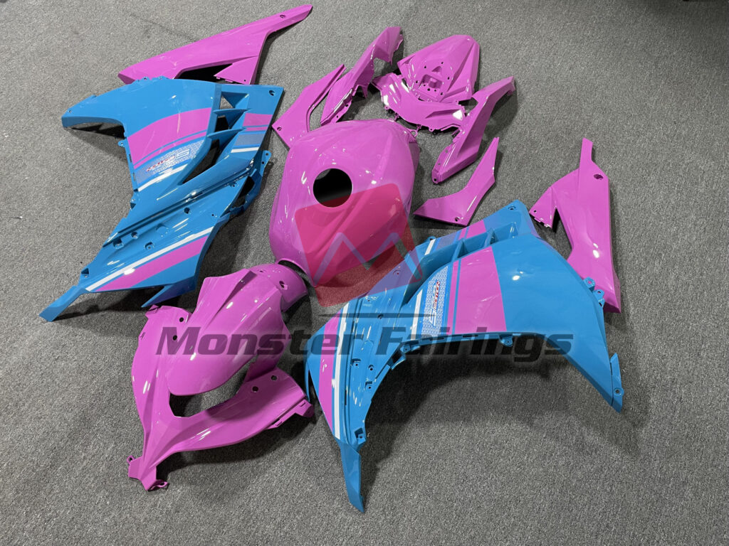 Kawasaki Ninja 300 custom ABS fairings 2013 - 2022 in Baby Blue Pink - durable replacement kit, Monster Fairings