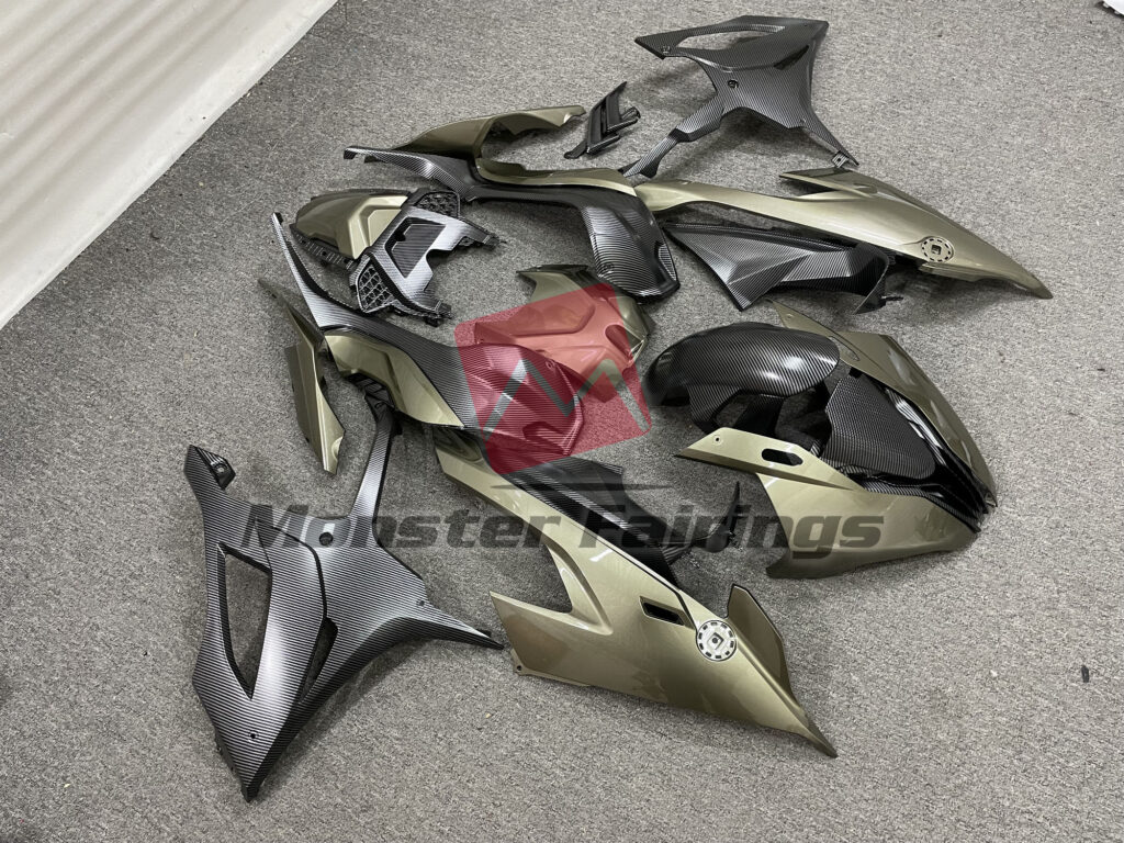 Moss Green and Carbon Fiber Style ABS fairings for BMW S1000RR 2019 - 2022 - premium OEM fit kit by Monster Fairings