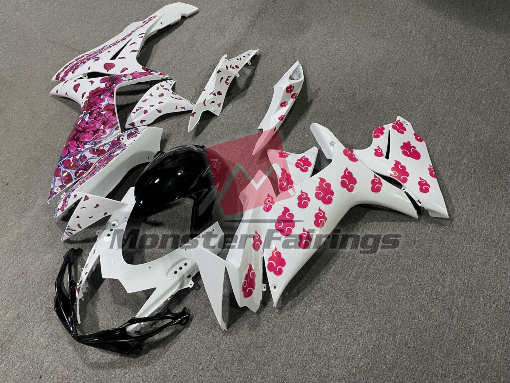 Suzuki GSXR 600 - 750 custom ABS fairings 2011 - 2025 in Cherry Blossom and Akatsuki Split - durable replacement kit, Monster Fairings