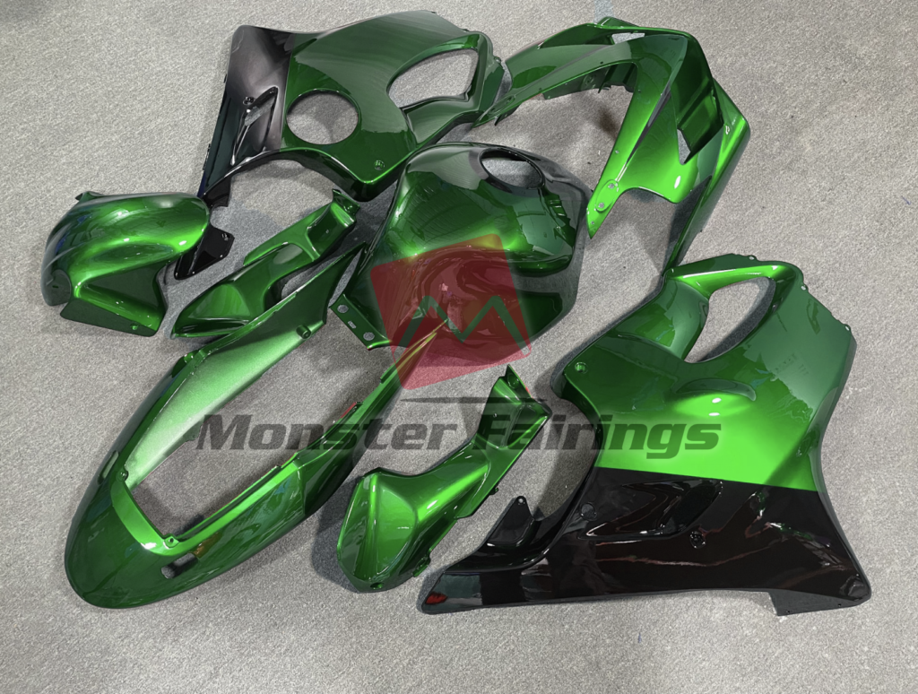 Honda CBR600 F4i custom ABS fairings 2004 - 2007 in Green Black Details - durable replacement kit, Monster Fairings