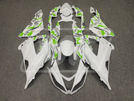 Kawasaki ZX6R 2013-2018 Gloss White & Green Camo ABS Fairings | Monster Fairings