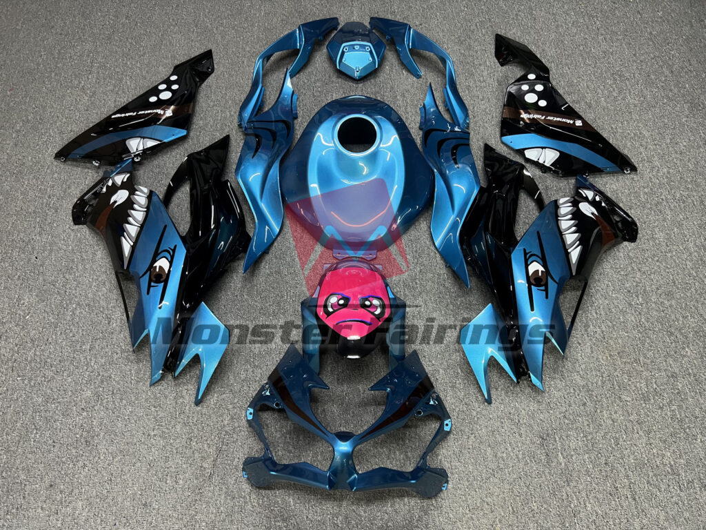 Kawasaki ZX6R 2019 - 2023 Blue Rossi Shark ABS fairings - custom motorcycle bodywork kit by Monster Fairings