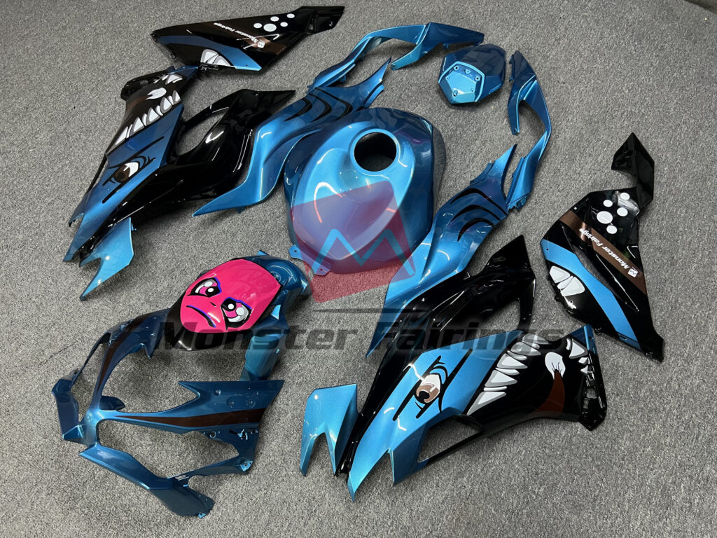 Kawasaki ZX6R custom ABS fairings 2019 - 2023 in Blue Rossi Shark - durable replacement kit, Monster Fairings