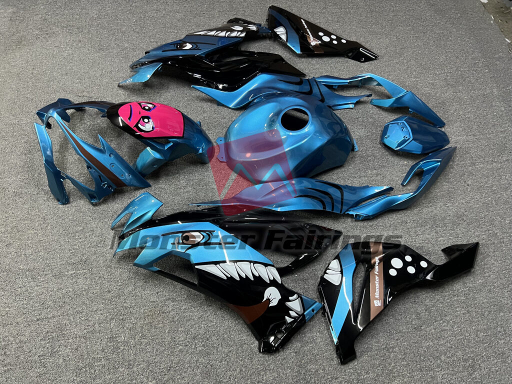 2019 - 2023 Kawasaki ZX6R Blue Rossi Shark fairing set - ABS injection, custom painted by Monster Fairings